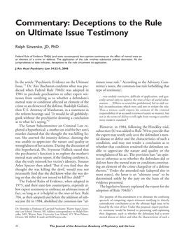 Commentary: Deceptions to the Rule on Ultimate Issue Testimony