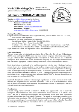 Nevis Hillwalking Club 1St Quarter PROGRAMME 2020