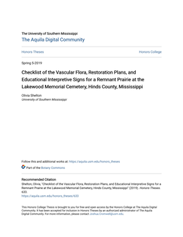 Checklist of the Vascular Flora, Restoration Plans, and Educational Interpretive Signs for a Remnant Prairie at the Lakewood