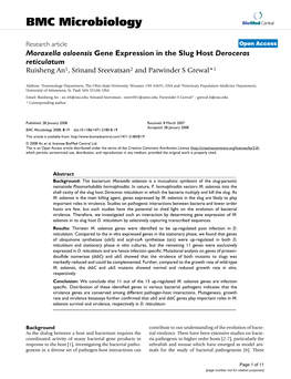 Moraxella Osloensis Gene Expression in the Slug Host Deroceras Reticulatum Ruisheng An1, Srinand Sreevatsan2 and Parwinder S Grewal*1