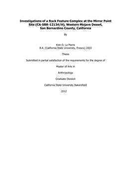 Investigations of a Rock Feature Complex at the Mirror Point Site (CA-SBR-12134/H), Western Mojave Desert, San Bernardino County, California