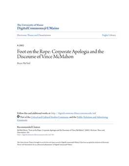 Corporate Apologia and the Discourse of Vince Mcmahon Bryce Mcneil