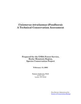 Uniomerus Tetralasmus (Pondhorn): a Technical Conservation Assessment