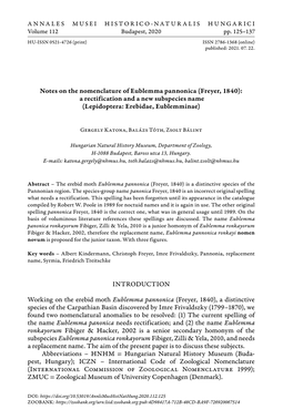 Notes on the Nomenclature of Eublemma Pannonica (Freyer, 1840): a Rectification and a New Subspecies Name (Lepidoptera: Erebidae, Eublemminae)