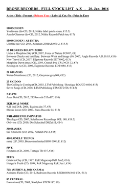 16-01-20 FULL STOCK LIST A-Z Drone