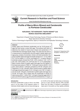 Profile of Macro-Micro Mineral and Carotenoids in Pomacea Canaliculata Current Research in Nutrition and Food Science