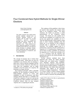 Four Condorcet-Hare Hybrid Methods for Single-Winner Elections