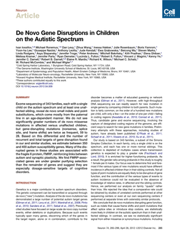 De Novo Gene Disruptions in Children on the Autistic Spectrum