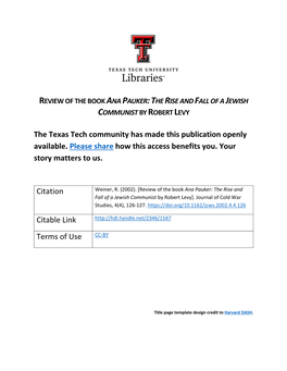 The Texas Tech Community Has Made This Publication Openly Available