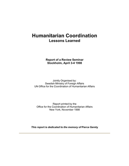 Humanitarian Coordination Lessons Learned