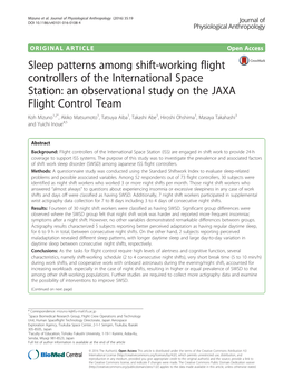 Sleep Patterns Among Shift-Working Flight Controllers of the International