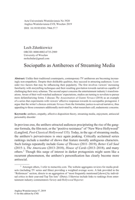 Sociopaths As Antiheroes of Streaming Media