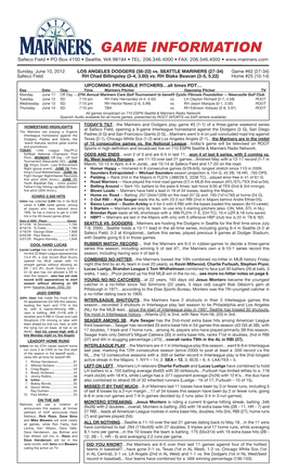 Mariners Game Notes • SUNDAY • JUNE 10, 2012 • Vs
