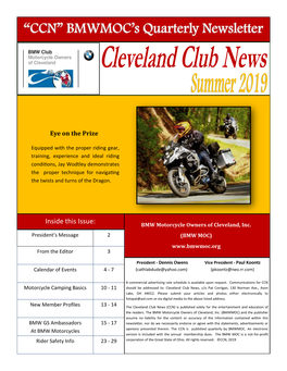 Inside This Issue: BMW Motorcycle Owners of Cleveland, Inc