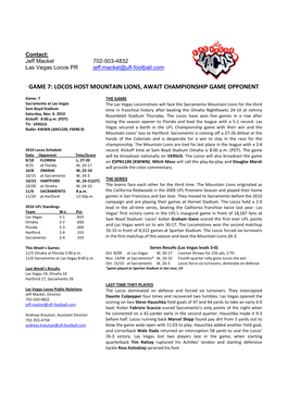 11-6-2010 Locos Vs. Sacramento Mountain Lions Game Notes