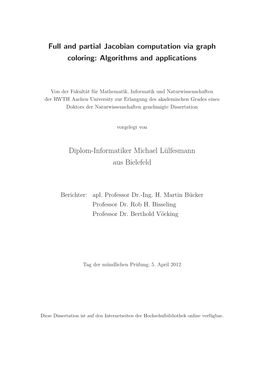 Full and Partial Jacobian Computation Via Graph Coloring: Algorithms and Applications