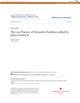 The Law Practice of Alexander Hamilton, Edited by Julius Goebel, Jr