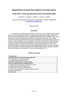 Experiments to Proof the Evidence of Scalar Waves