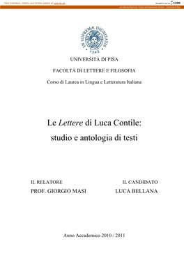 Le Lettere Di Luca Contile: Studio E Antologia Di Testi