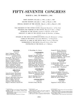 Fifty-Seventh Congress March 4, 1901, to March 3, 1903