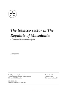 The Tobacco Sector in the Republic of Macedonia - Competitiveness Analysis