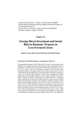 Foreign Direct Investment and Social Risk in Romania: Progress in Less