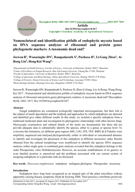 Nomenclatural and Identification Pitfalls of Endophytic Mycota Based