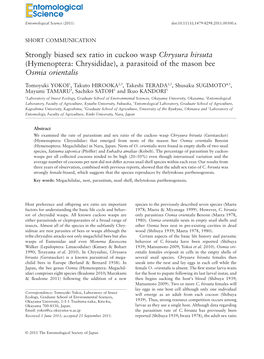 Strongly Biased Sex Ratio in Cuckoo Wasp Chrysura Hirsuta (Hymenoptera: Chrysididae), a Parasitoid of the Mason Bee