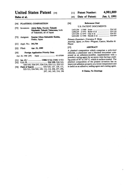 United States Patent (19) 11 Patent Number: 4,981,889 Baba Et Al