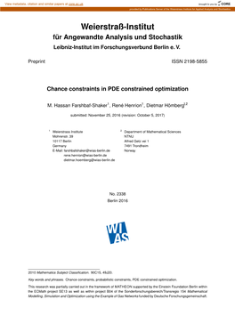 Weierstraß-Institut Für Angewandte Analysis Und Stochastik Leibniz-Institut Im Forschungsverbund Berlin E