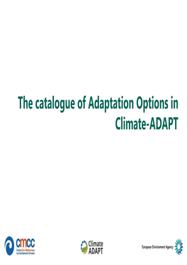 The Catalogue of Adaptation Options in Climate-ADAPT Climate-ADAPT Adaptation Options