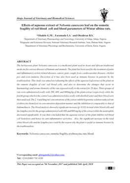 Effects of Aqueous Extract of Leaf on the Osmotic Nelsonia Canescens