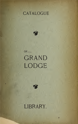 Catalogue of Grand Lodge Library