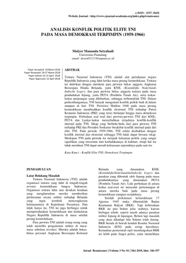 Analisis Konflik Politik Elite Tni Pada Masa Demokrasi Terpimpin (1959-1966)