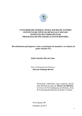 Universidade Federal Rural Do Rio De Janeiro Instituto De Ciências Humanas E Sociais Instituto Multidisciplinar Programa De Pós-Graduação Em História