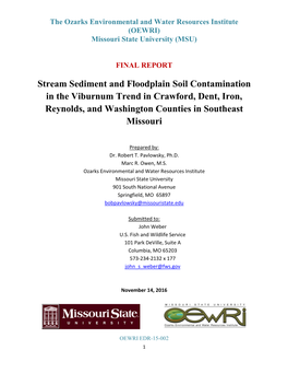 Stream Sediment and Floodplain Soil Contamination in the Viburnum Trend in Crawford, Dent, Iron, Reynolds, and Washington Counties in Southeast Missouri