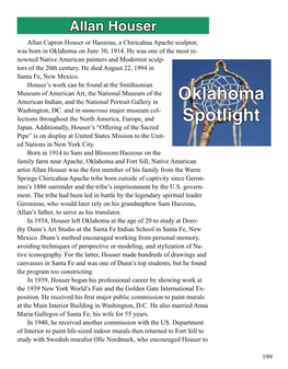 Allan Houser Allan Capron Houser Or Haozous, a Chiricahua Apache Sculptor, Was Born in Oklahoma on June 30, 1914