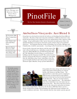 Pinotfile Volume 5, Issue 21 the First Wine Newsletter Devoted to Pinoaficionados