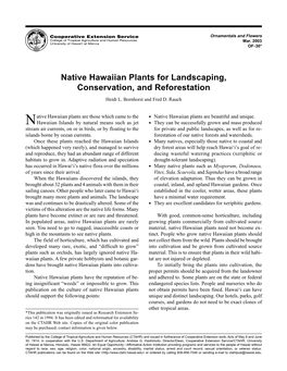 Native Hawaiian Plants for Landscaping, Conservation, and Reforestation