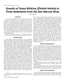 Zizania Texana) in Three Sediments from the San Marcos River PAULA POWER1