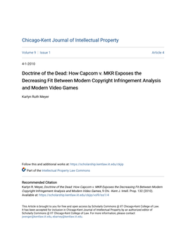 Doctrine of the Dead: How Capcom V. MKR Exposes the Decreasing Fit Between Modern Copyright Infringement Analysis and Modern Video Games