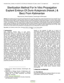 Sterilization Method for in Vitro Propagation Explant Embryo of Durio Kutejensis (Hassk.) & Becc from Kalimantan