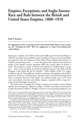 Empires, Exceptions, and Anglo-Saxons: Race and Rule Between the British and United States Empires, 1880–1910