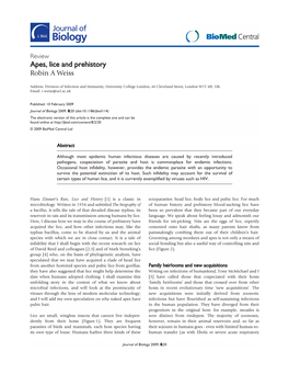 Apes, Lice and Prehistory Robin a Weiss