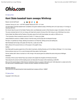 Kent State Baseball Team Sweeps Winthrop