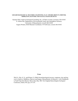 Suzanne Wall, Andover Geological Consulting, Inc., 65 Durso Avenue, Lawrence, MA 01843 G. Nelson Eby, Department of Environmenta