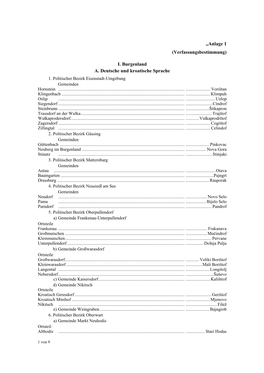 „Anlage 1 (Verfassungsbestimmung) I. Burgenland A. Deutsche Und Kroatische Sprache
