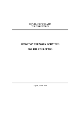 Report on the Work Activities for the Year of 2003