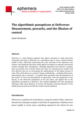 The Algorithmic Panopticon at Deliveroo: Measurement, Precarity, and the Illusion of Control