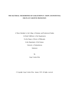 The Bacterial Microbiomes of Saskatchewan Crops and Potential for Plant Growth Promotion